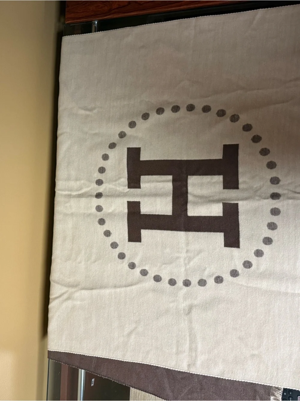 Hermes Brown and Cream Silk-Blend Scarf with Crest H Motif